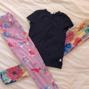 Girls navy top and 2 pairs of leggings.